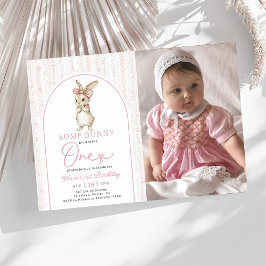 Coquette Pink Bunny Rabbit 1st Birthday Invitation Einladung