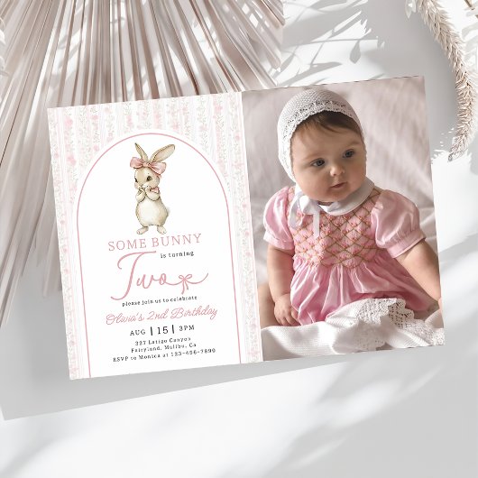 Coquette Pink Bunny Rabbit 2nd Birthday Invitation Einladung