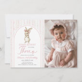 Coquette Pink Bunny Rabbit 3rd Birthday Invitation Einladung (Vorderseite)