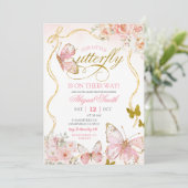 Coquette Pink Butterfly Baby Shower Einladung (Stehend Vorderseite)