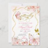 Coquette Pink Butterfly Birthday Einladung (Vorderseite)
