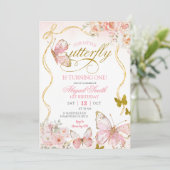 Coquette Pink Butterfly Birthday Einladung (Stehend Vorderseite)