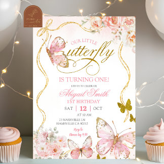 Coquette Pink Butterfly Birthday Einladung