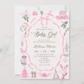 Coquette Pink Christmas Baby Shower Invitation Einladung (Vorderseite)