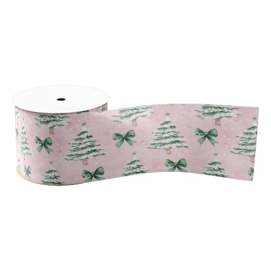 Coquette Pink Christmas Tree Grosgrain Ribbon Ripsband (Spule)