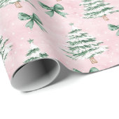 Coquette Pink Christmas Tree Wrapping Paper Geschenkpapier (Rolleneckpunkt)