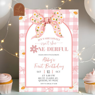 Coquette Pink Daisy Bow Birthday InvitatIon Einladung