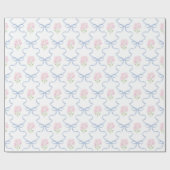 Coquette Pink Forget-Me-Nots Blue Bow Trellis Geschenkpapier (Flach)