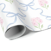 Coquette Pink Forget-Me-Nots Blue Bow Trellis Geschenkpapier (Rolleneckpunkt)