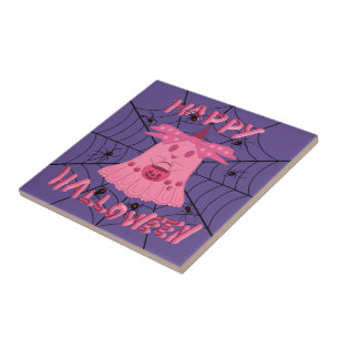 Coquette Pink Ghost Frohes Halloween Digitale Kuns Fliese