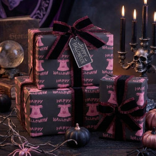 Coquette Pink Ghost Frohes Halloween Digitale Kuns Geschenkpapier