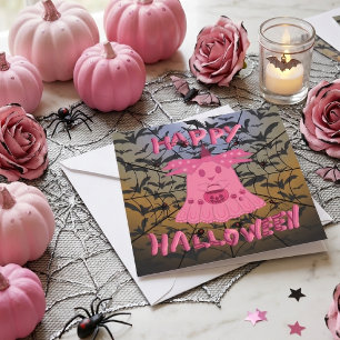 Coquette Pink Ghost Frohes Halloween Digitale Kuns Karte