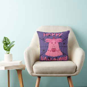 Coquette Pink Ghost Frohes Halloween Digitale Kuns Kissen