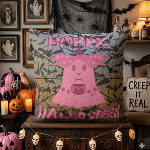 Coquette Pink Ghost Frohes Halloween Digitale Kuns Kissen