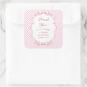 Coquette Pink Gingham Bow First Birthday Thank You Quadratischer Aufkleber (Tasche)