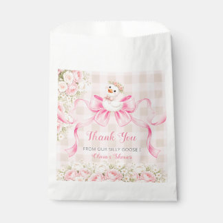 coquette Pink Gingham Goose Floral Baby Shower Geschenktütchen