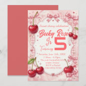 Coquette Pink Gingham Kirsch Geburtstag Einladung (Vorne/Hinten)