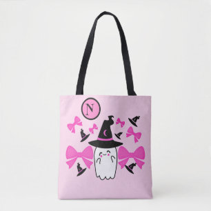 Coquette Pink Halloween Witchy Ghost Monogram Tasche