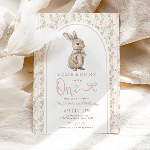 Coquette Pink Hase Vintage Kaninchen 1. Geburtstag Einladung