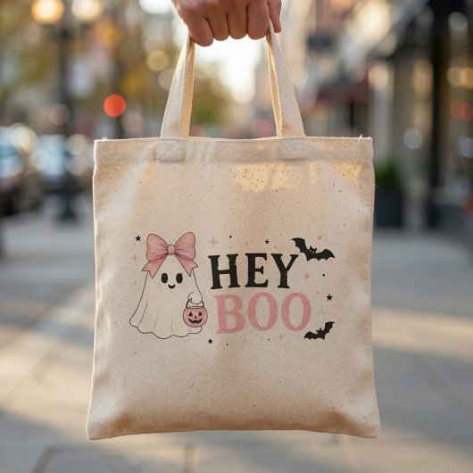 Coquette Pink Hey Boo Geist Halloween Tragetasche