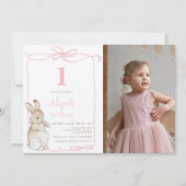 Coquette Pink Peter das Kaninchen Foto 1. Geburtst Einladung (Vorderseite)