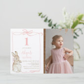 Coquette Pink Peter das Kaninchen Foto 1. Geburtst Einladung (Stehend Vorderseite)