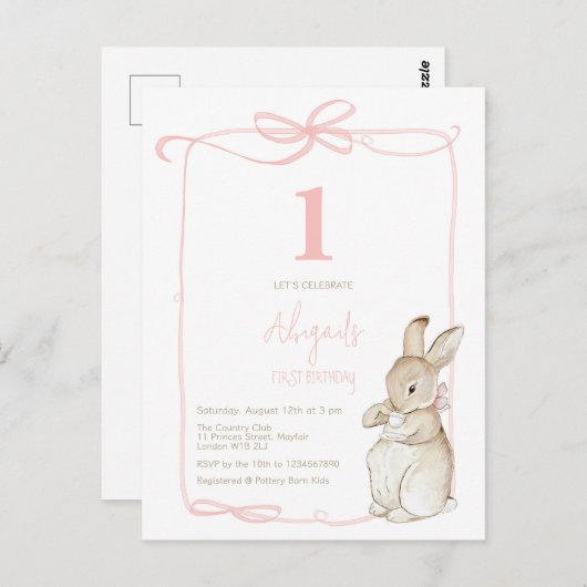 Coquette Pink Peter das Kaninchen Mädchen 1. Gebur Postkarte (Vorne/Hinten)