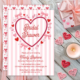 Coquette Pink | Red Hearts and Bows Bridal Shower Einladung