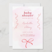 Coquette Pink Ribbon Baby Dusche Einladung (Vorderseite)