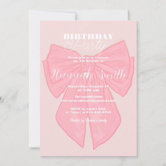 Coquette Pink Ribbon Bow Einladung (Vorderseite)