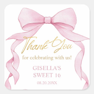 Coquette Pink Ribbon Bows 16 . Geburtstag 16 Quadratischer Aufkleber