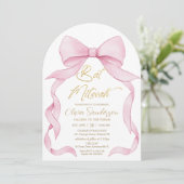 Coquette Pink Ribbon Bows Bat Mitzvah Arch Einladung (Stehend Vorderseite)