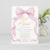 Coquette Pink Ribbon Bows Bat Mitzvah Einladung (Stehend Vorderseite)