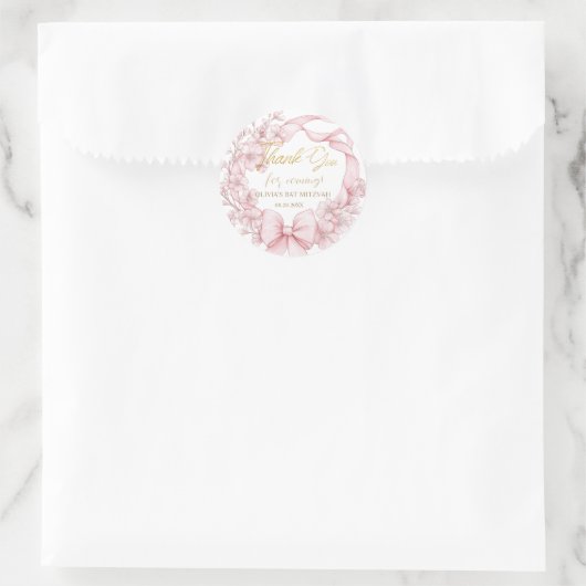 Coquette Pink Ribbon Bows Bat Mitzvah Runder Aufkleber (Tasche)