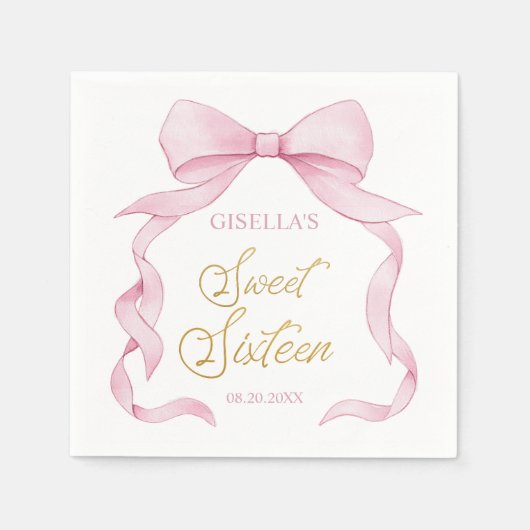 Coquette Pink Ribbon Bows Sweet 16 16 Serviette (Vorderseite)