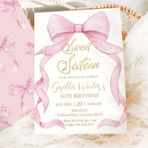 Coquette Pink Ribbon Bows Sweet 16 Birthday