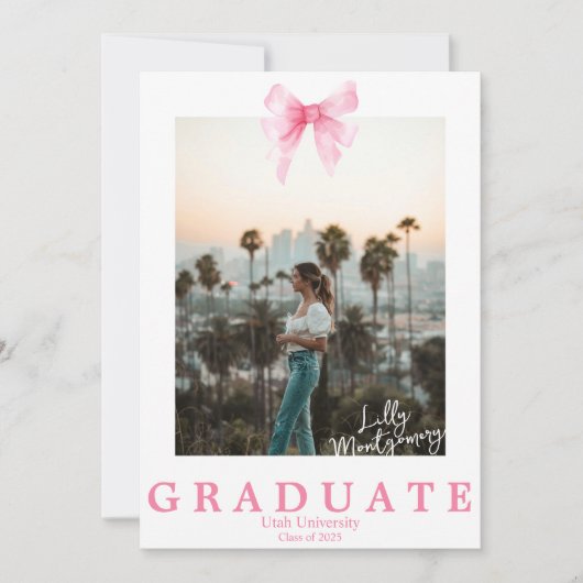 Coquette Pink Ribbon Foto Abschluss Ankündigung (Vorderseite)