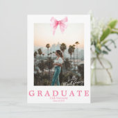 Coquette Pink Ribbon Foto Abschluss Ankündigung (Stehend Vorderseite)