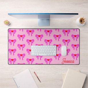 Coquette Pink Ribbon Muster Preppy y2k Name Schreibtischunterlage