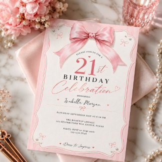 Coquette Pink Schleife Mädchen 21. Geburtstagsfeie Einladung