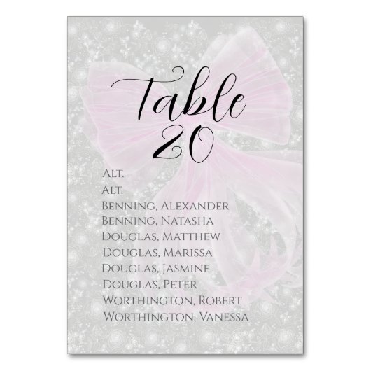 Coquette Pink Sheer bow -Table Assignment Tischnummer (Vorderseite)