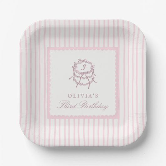 Coquette Pink Striped Birthday Party  Pappteller (Vorderseite)
