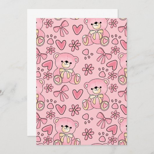 Coquette Pink Teddy Bear Seamless Pattern Einladung (Vorne/Hinten)