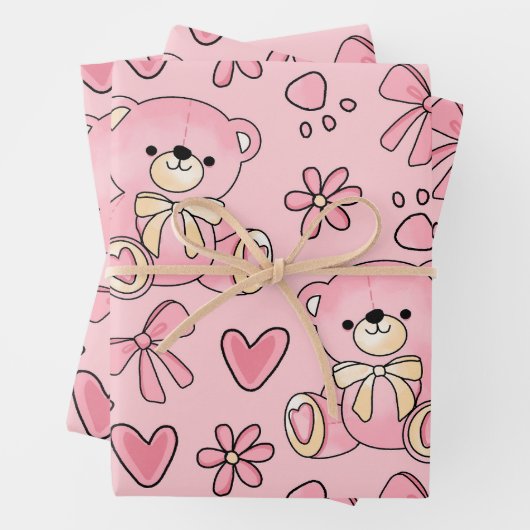 Coquette Pink Teddy Bear Seamless Pattern Geschenkpapier Set (Beispiel)