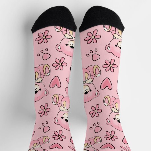  Coquette Pink Teddy Bear Seamless Pattern Socken (Oben)