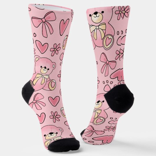  Coquette Pink Teddy Bear Seamless Pattern Socken (Gewinkelt)