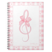 Coquette Pink Treble Clef Bow Gingham Pattern Notizblock (Vorderseite)