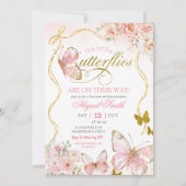 Coquette Pink Twin Butterflies Baby Shower Einladung (Vorderseite)