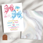 Coquette Pink und Blue Bow Gender Reveal Einladung