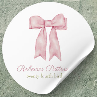 Coquette Pink Wasserfarben Bow Feminine TagParty Runder Aufkleber